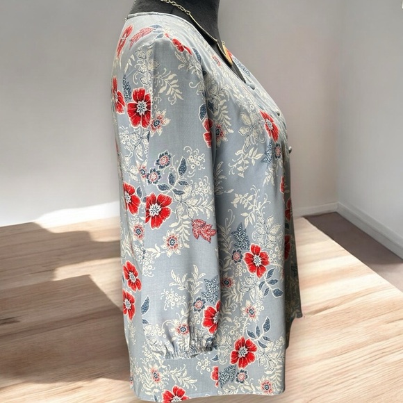 J.JILL Womens Size SP Floral 3/4 Sleeve Floral Button Up Blouse Top Boho Poppy's - Picture 4 of 8